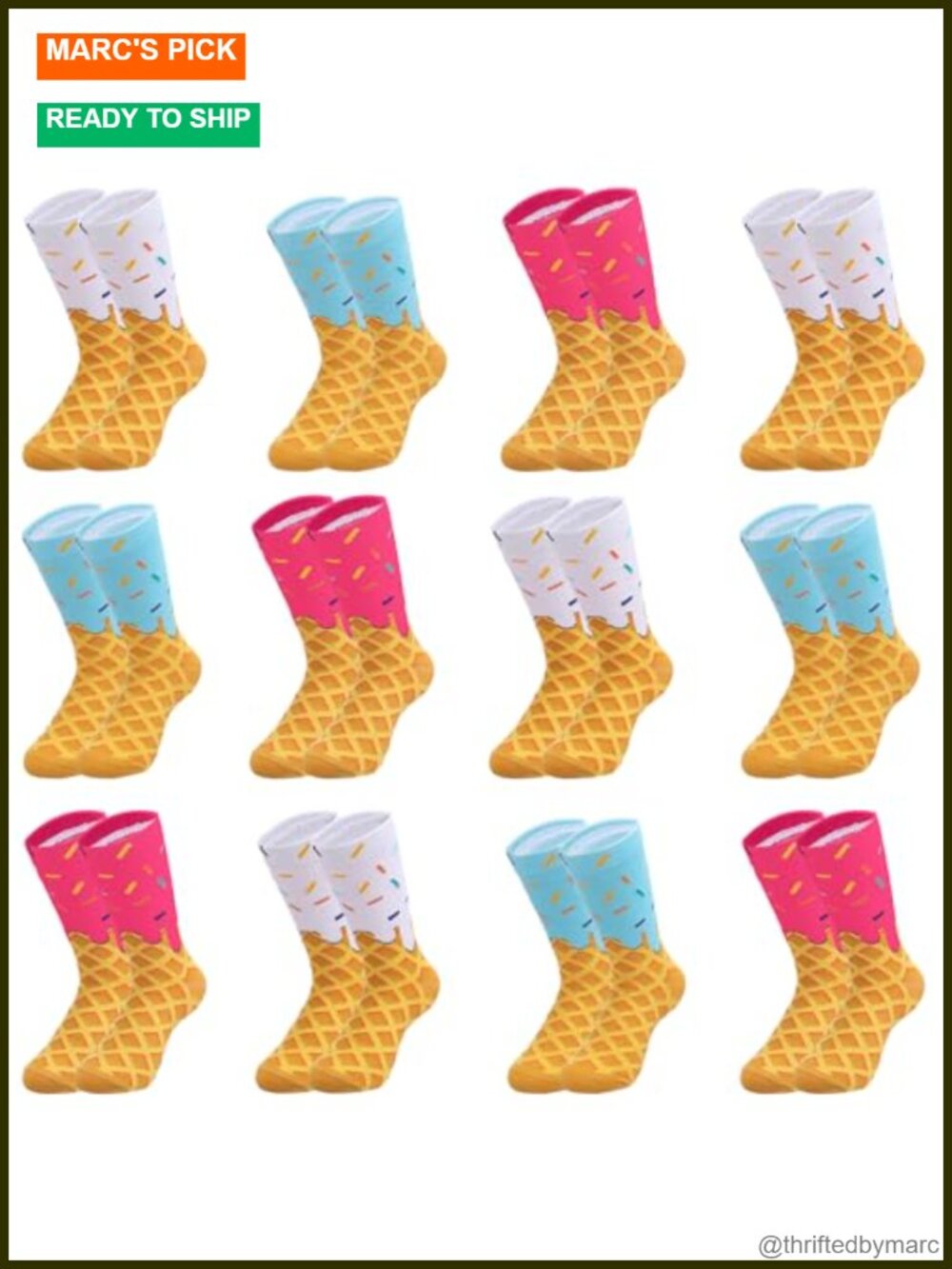Ice Cream Drip Crew Socks 24 Pack Youth Cotton Baseball Socks